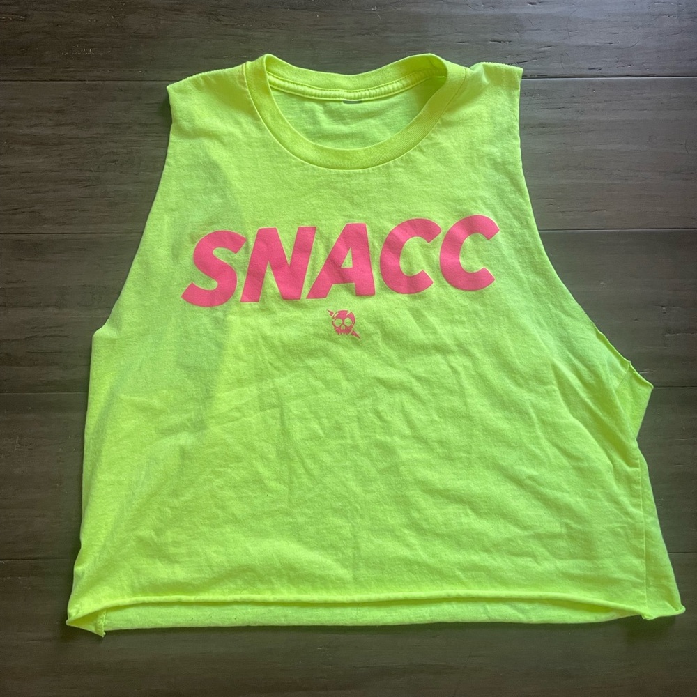 SNACC MUSCLE CROP WORKOUT TANK lime green with pink Small/Medium